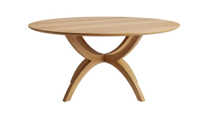 Round wooden dining table PNG isolated on transparent background, modern furniture for kitchen and living room interior design