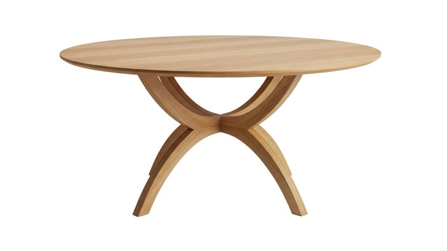 Round wooden dining table PNG isolated on transparent background, modern furniture for kitchen and living room interior design
