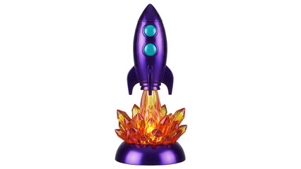Purple toy rocket with orange crystal flame isolated PNG, retro space ship for kids and collectors on transparent background © James