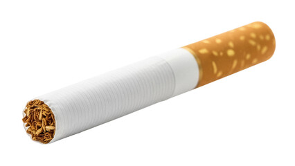 Unlit cigarette isolated PNG, close-up of tobacco stick with filter on transparent background, smoking cessation and health concept