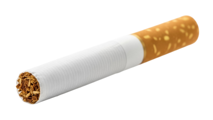 Unlit cigarette isolated PNG, close-up of tobacco stick with filter on transparent background, smoking cessation and health concept