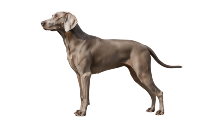 Elegant Weimaraner dog isolated PNG, purebred canine companion with sleek gray coat on transparent background