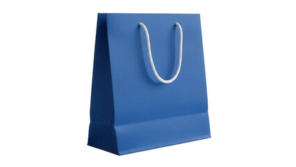 Blue paper shopping bag isolated PNG, blank gift bag with rope handles for retail and merchandise packaging on transparent background © James