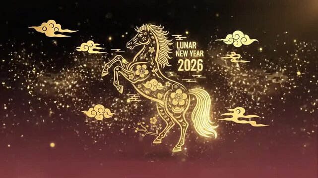 Golden horse lunar new year 2026 celebration animated background