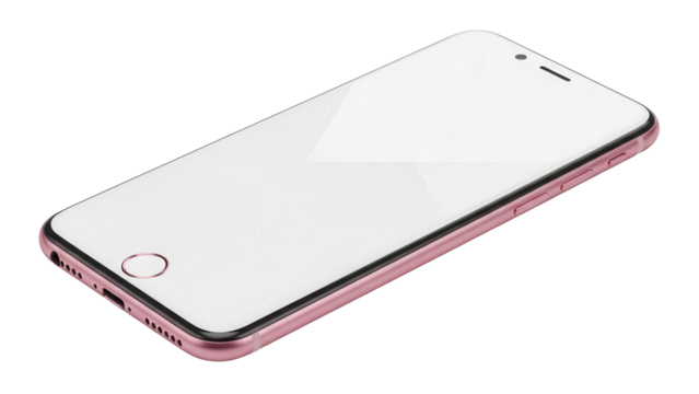 Rose gold smartphone isolated PNG on transparent background, modern mobile phone with blank screen for app design and product mockup