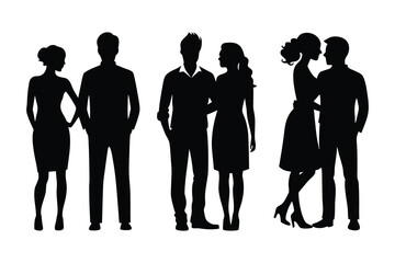 Romantic couple in various poses silhouette collection