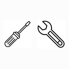 Screwdriver and wrench icons isolated on white background