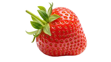 Ripe red strawberry isolated PNG, fresh fruit with green stem and seeds on transparent background, healthy eating and summer harvest