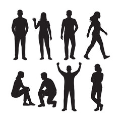 Silhouettes of people in various poses vector