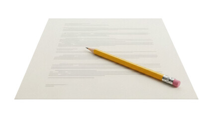 Yellow pencil on lined paper isolated PNG, writing instrument for drafting and note-taking, office supply on transparent background