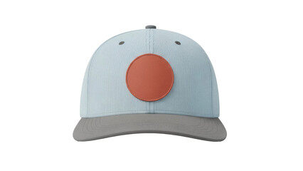 Light blue baseball cap with orange patch isolated PNG, stylish headwear for sports and casual...