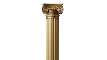 Ornate golden Ionic column isolated PNG, classical architecture element on transparent background for design and historical projects