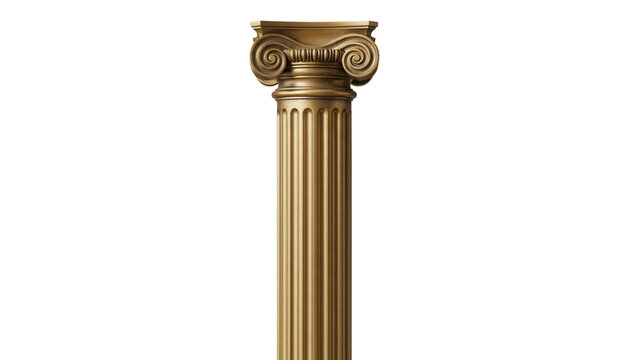 Ornate golden Ionic column isolated PNG, classical architecture element on transparent background for design and historical projects