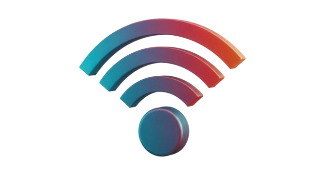 Gradient Wi-Fi symbol PNG isolated on transparent background, wireless internet connection icon for network and communication
