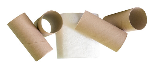 Tissue paper roll or toilet paper roll with cores or tissue paper tubes in stack isolated with clipping path in png file format