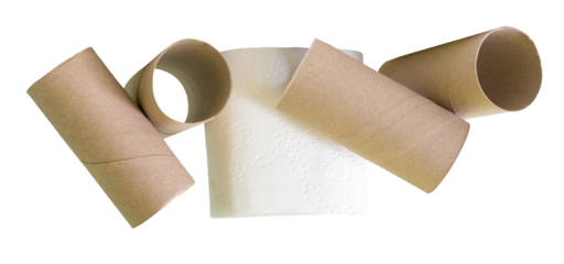 Tissue paper roll or toilet paper roll with cores or tissue paper tubes in stack isolated with clipping path in png file format