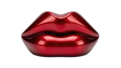 Shiny red lips sculpture isolated PNG on transparent background, glossy mouth art object for modern design and decoration