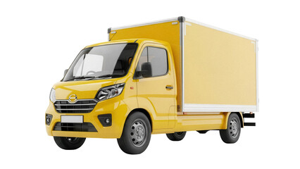 Yellow box truck PNG isolated on transparent background, commercial vehicle for delivery and transportation services, cargo van cutout © James