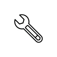 Simple black line drawing of a wrench isolated on white background