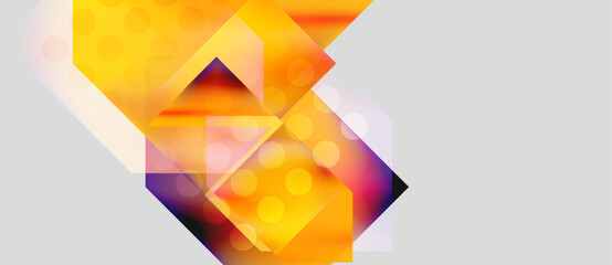 Abstract geometric shapes, vibrant orange, purple hues. Circles overlap angled forms, creating dynamic visual effect. Modern design.