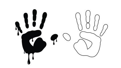 Obraz premium Black and white handprints with dripping paint and scattered circles