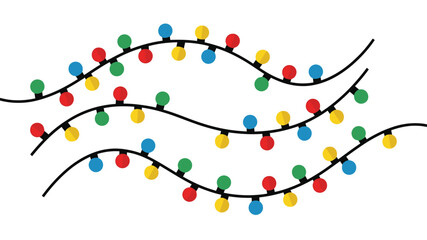Colorful christmas lights arranged in wavy lines against a white background