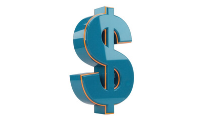 Obraz premium Blue dollar sign isolated PNG, 3D rendering of currency symbol with orange outline on transparent background for finance and business use