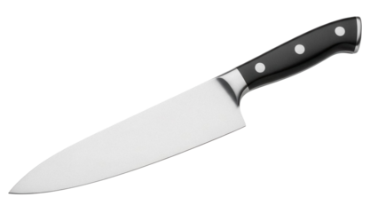 Chef s knife isolated PNG, stainless steel kitchen utensil for cooking and food preparation on transparent background