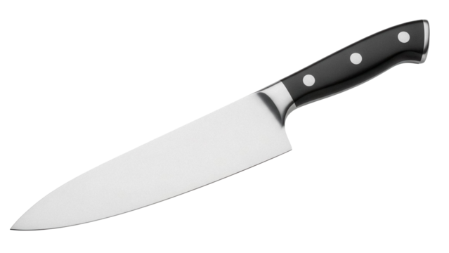 Chef s knife isolated PNG, stainless steel kitchen utensil for cooking and food preparation on transparent background - Powered by Adobe