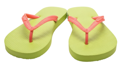 Pair of green flip flops isolated PNG, summer footwear for beach vacation and casual wear on transparent background