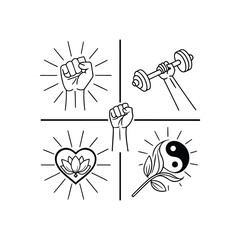 Mind power, physical strength, meditation, yin yang, and community support