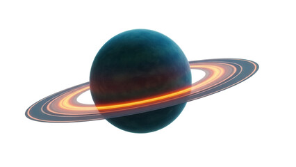 Blue and orange planet with rings isolated PNG, celestial body on transparent background, cosmic object for science and astronomy