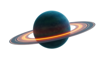 Blue and orange planet with rings isolated PNG, celestial body on transparent background, cosmic object for science and astronomy