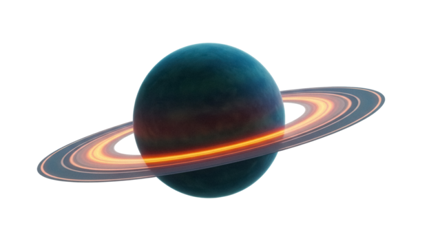 Blue and orange planet with rings isolated PNG, celestial body on transparent background, cosmic object for science and astronomy