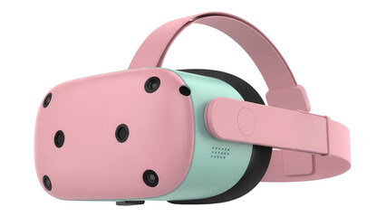 Pastel pink VR headset PNG isolated on transparent background, virtual reality device for gaming and immersive experiences