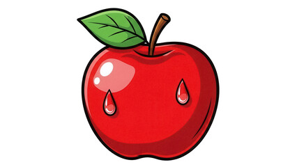 Shiny red apple with leaves and water droplets isolated PNG, fresh fruit graphic for healthy eating and food-related designs