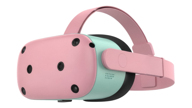 Pastel pink VR headset PNG isolated on transparent background, virtual reality device for gaming and immersive experiences