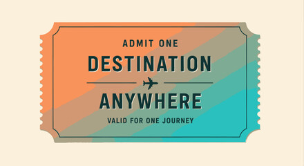 Vintage Travel Ticket to Anywhere Destination.
