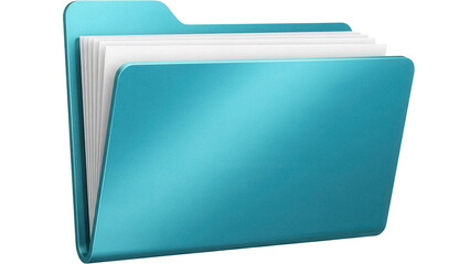Blue folder with papers PNG isolated on transparent background, office file document for organization and storage