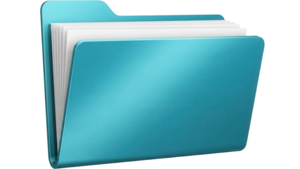 Blue folder with papers PNG isolated on transparent background, office file document for organization and storage