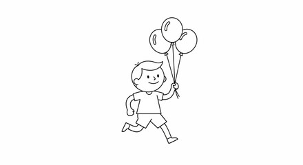 Boy Running with Balloons A Joyful Childhood Illustration.