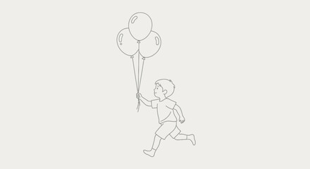 Child Running with Balloons A Joyful Line Art Illustration.