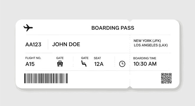 Closeup of a Boarding Pass for Air Travel with Passenger Information.