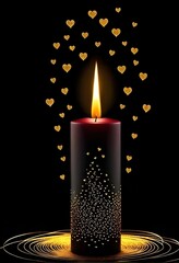 Burning candle glowing in the dark surrounded by wax and warm light