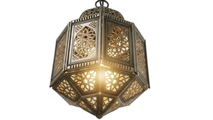 Ornate bronze lantern PNG isolated on transparent background, vintage style hanging light fixture for Ramadan and Middle Eastern decor