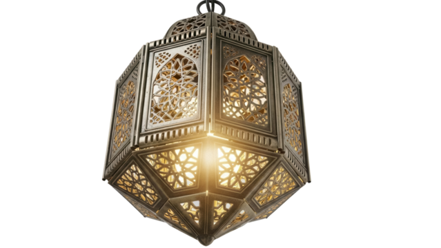 Ornate bronze lantern PNG isolated on transparent background, vintage style hanging light fixture for Ramadan and Middle Eastern decor
