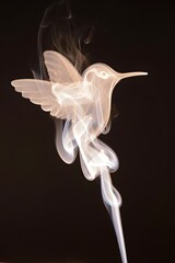 Smoke hummingbird graceful form against a dark backdrop ethereal and captivating art