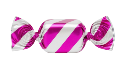 Striped candy in pink and white isolated PNG, wrapped sweet treat for party favors and holiday celebrations on transparent background