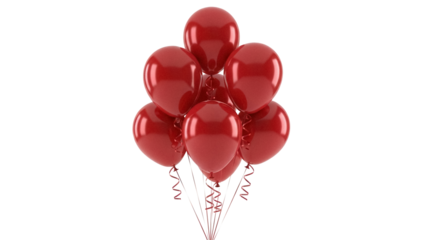 Bunch of red balloons isolated PNG on transparent background, festive party decoration for birthday celebration and special occasions