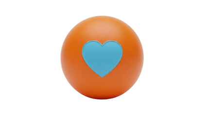 Orange sphere with blue heart isolated PNG on transparent background, love and care concept for graphic design and social media